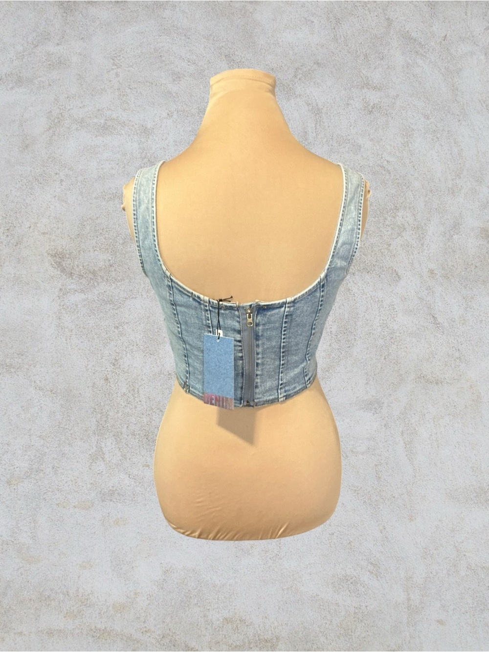 Light Wash Denim Corset Top - Picture 2 of 7